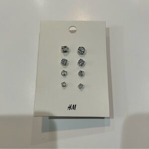 H&M Women’s 4 Pairs Silver Rhinestone Studs NWT Cute Girly Sparkle Trendy
